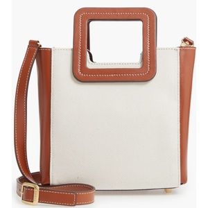 STAUD Mini Shirley Leather & Canvas Satchel